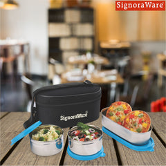 Double Decker Special Steel Lunch Box, 350ml+350ml+650ml, Set of 3