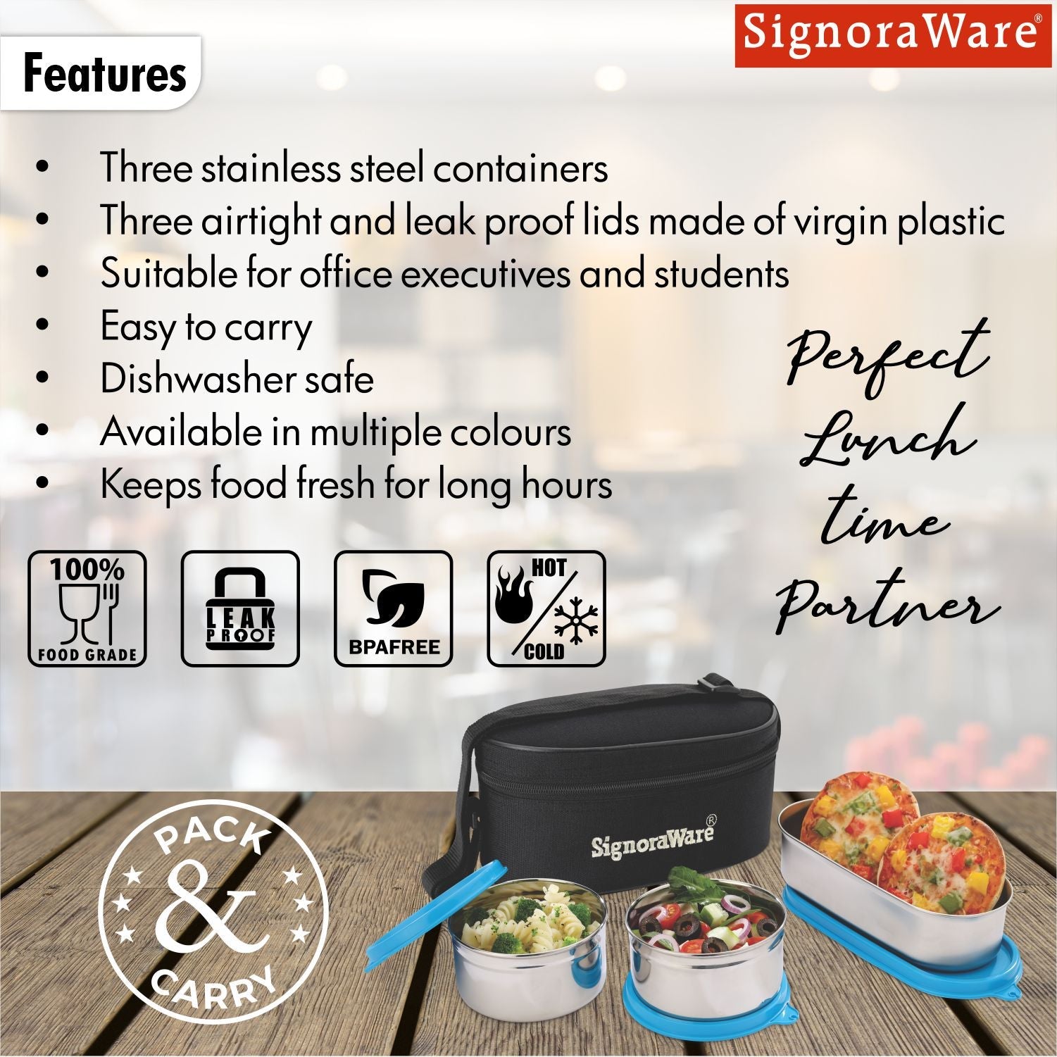 Double Decker Special Steel Lunch Box, 350ml+350ml+650ml, Set of 3