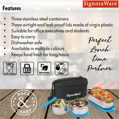 Double Decker Special Steel Lunch Box, 350ml+350ml+650ml, Set of 3