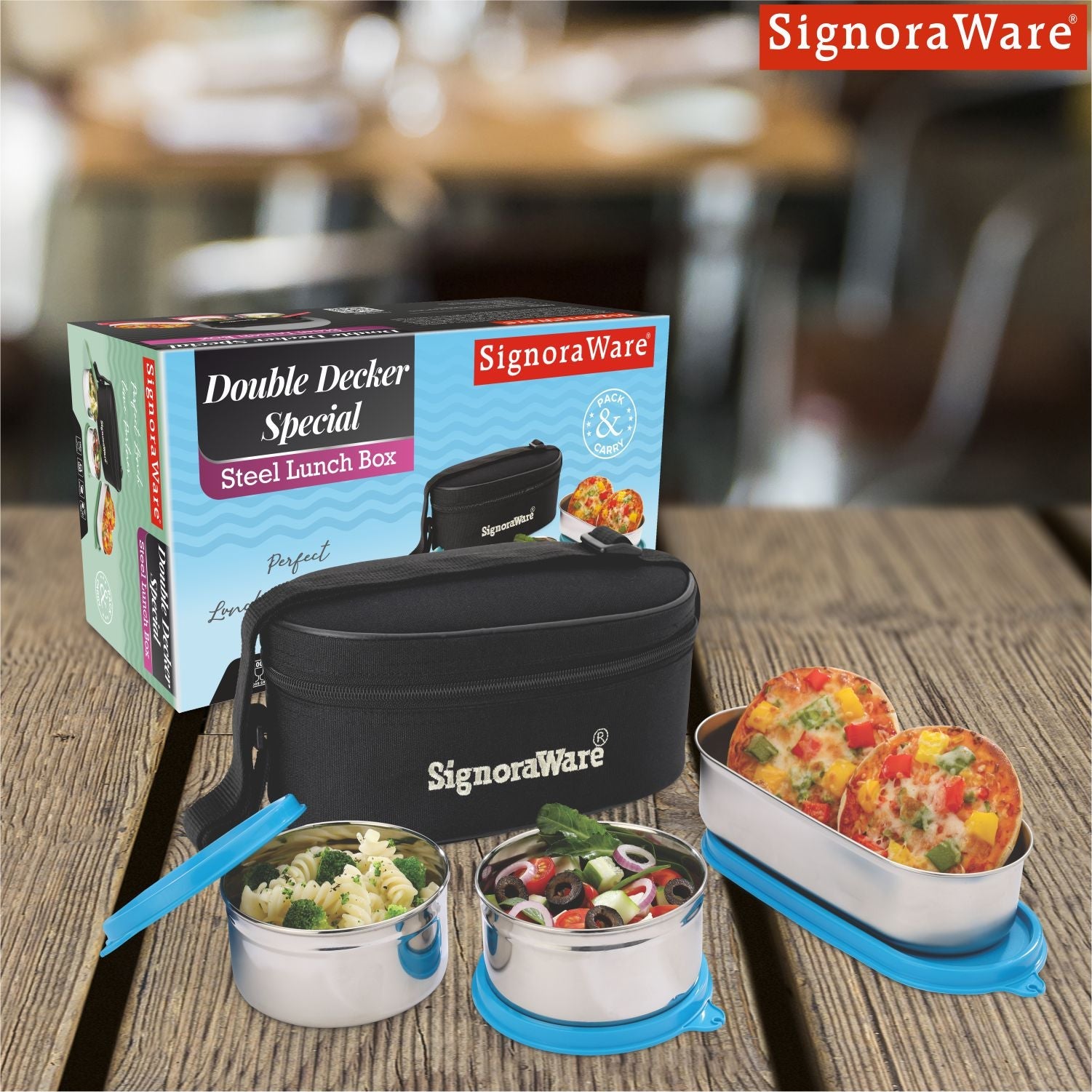 Double Decker Special Steel Lunch Box, 350ml+350ml+650ml, Set of 3