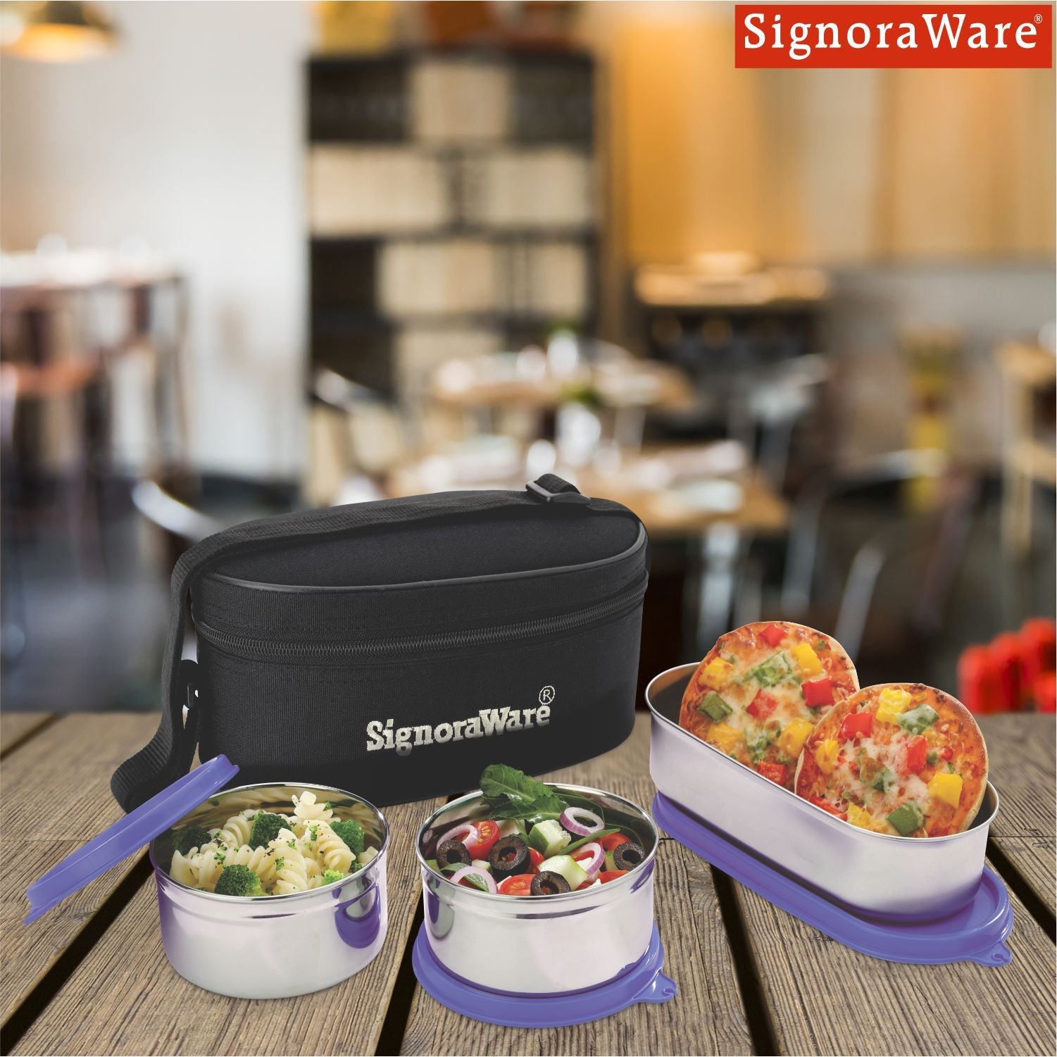 Double Decker Special Steel Lunch Box, 350ml+350ml+650ml, Set of 3