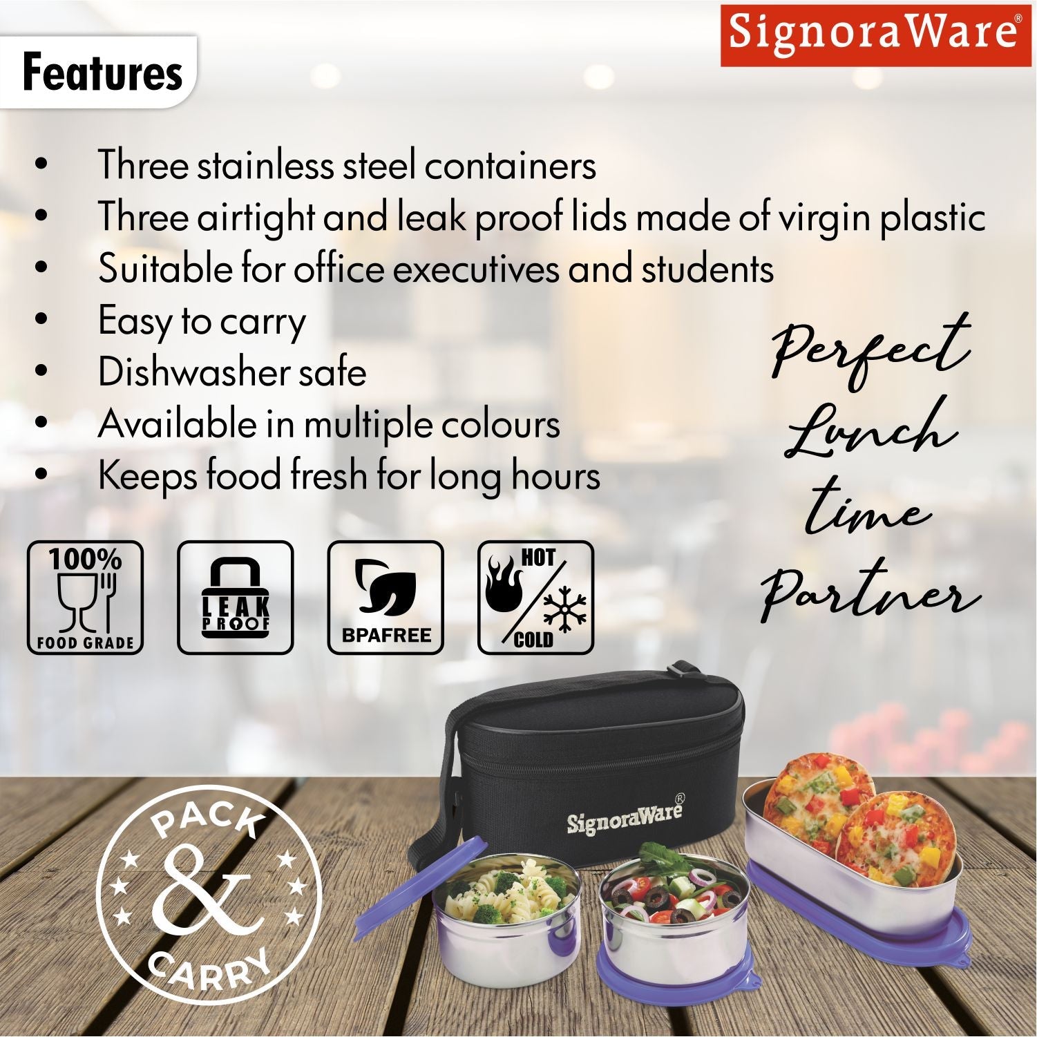Double Decker Special Steel Lunch Box, 350ml+350ml+650ml, Set of 3