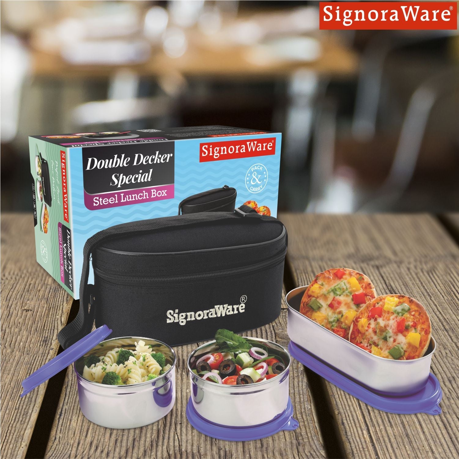 Double Decker Special Steel Lunch Box, 350ml+350ml+650ml, Set of 3