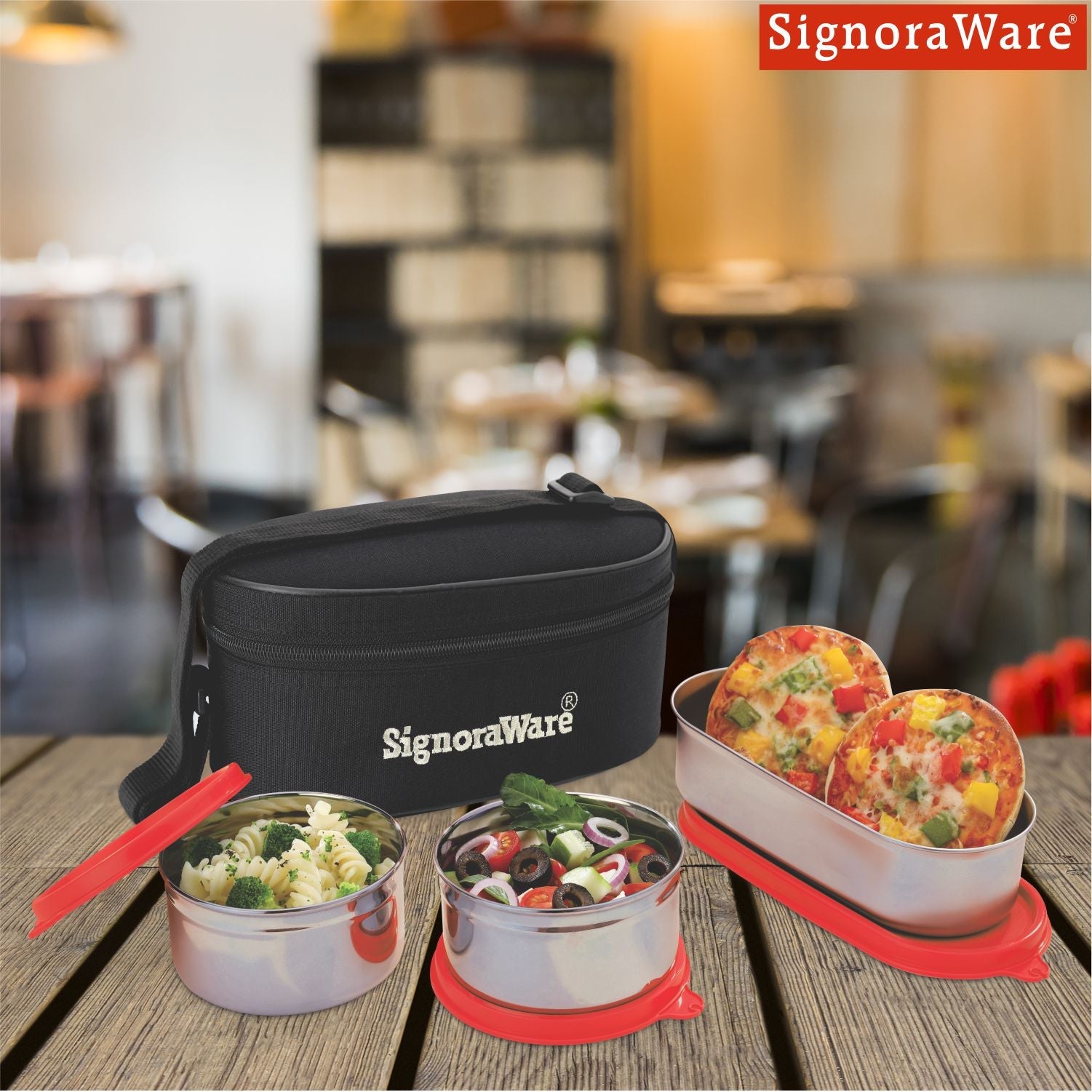 Double Decker Special Steel Lunch Box, 350ml+350ml+650ml, Set of 3
