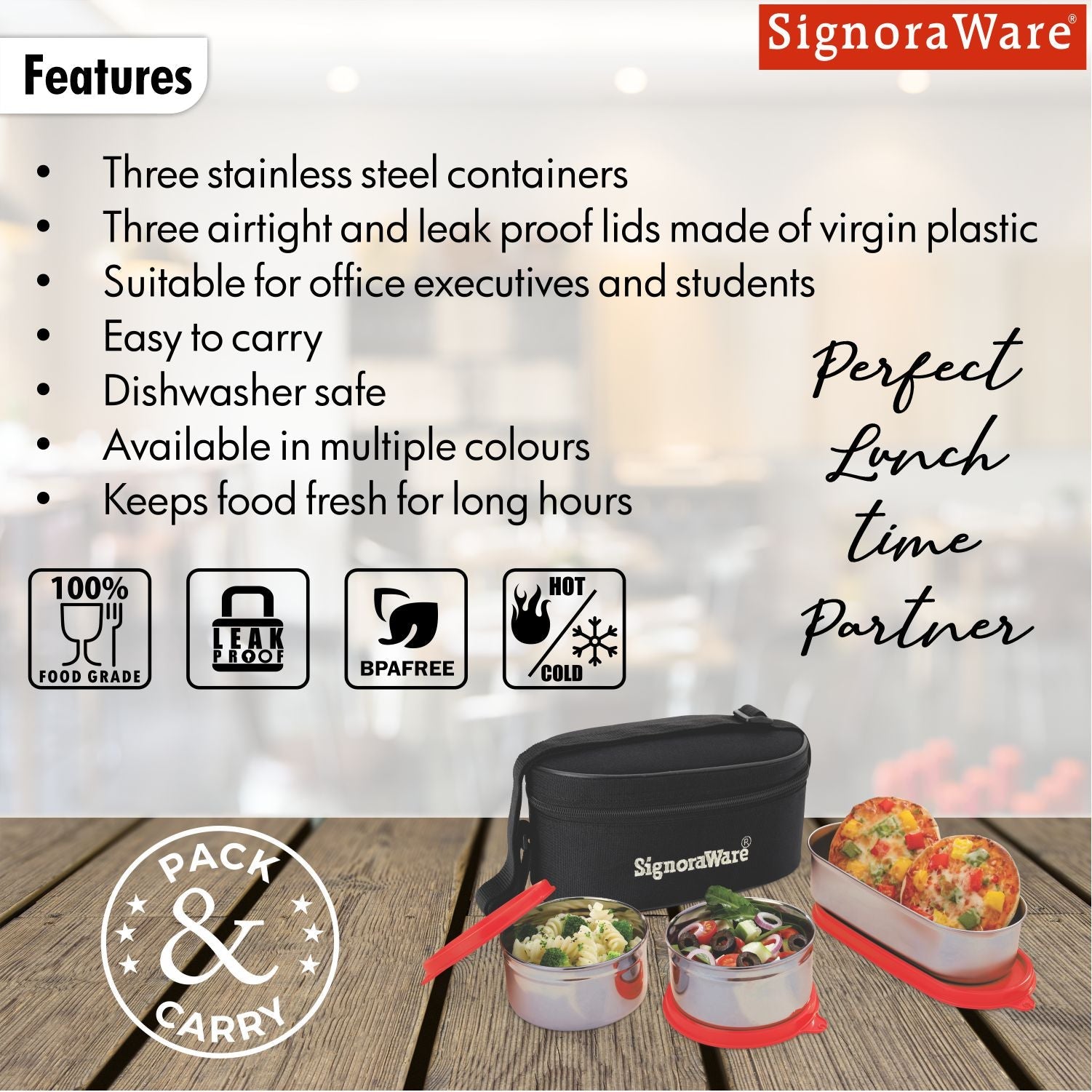 Double Decker Special Steel Lunch Box, 350ml+350ml+650ml, Set of 3