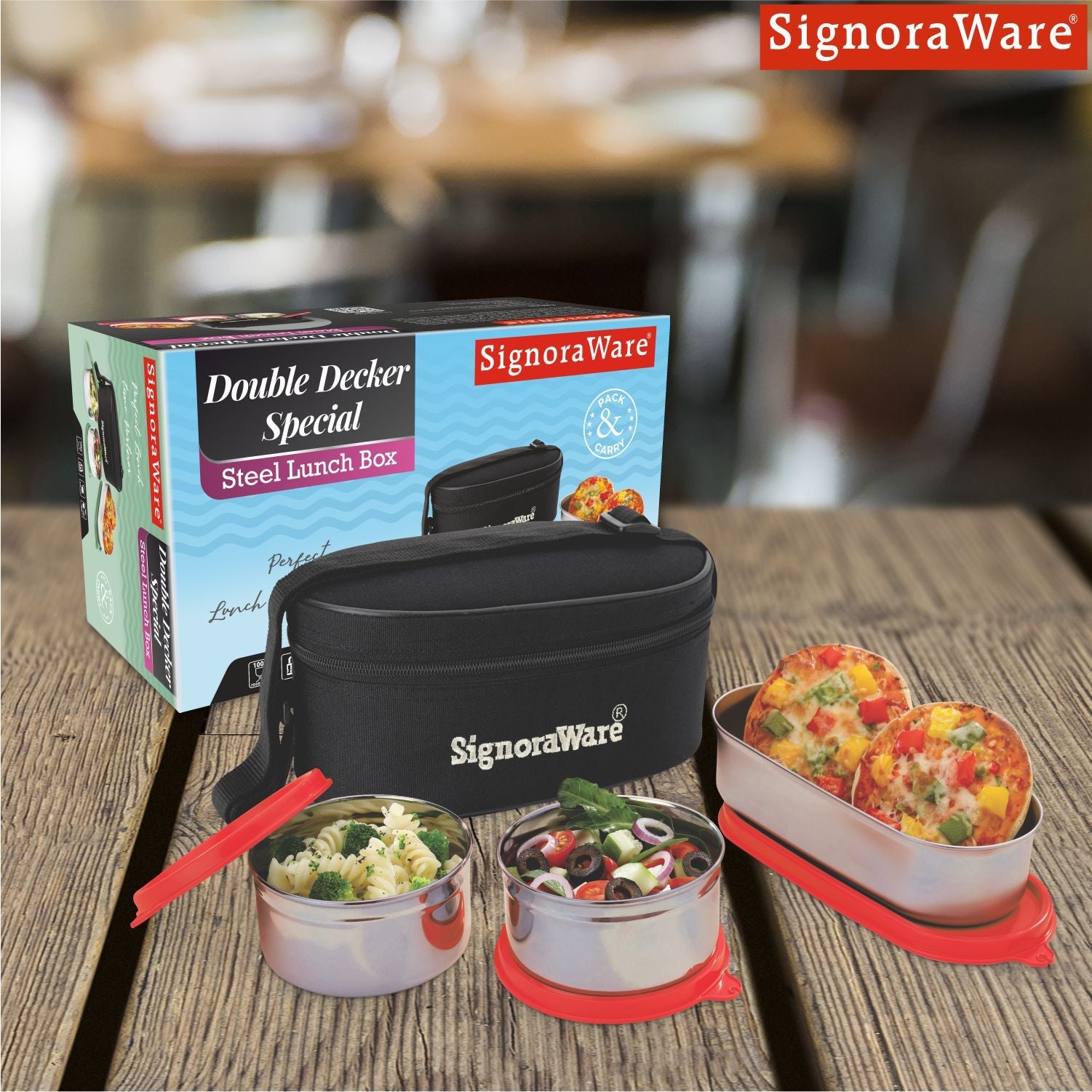 Double Decker Special Steel Lunch Box, 350ml+350ml+650ml, Set of 3