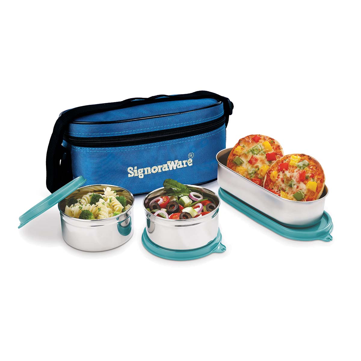 Double Decker Special Steel Lunch Box, 350ml+350ml+650ml, Set of 3
