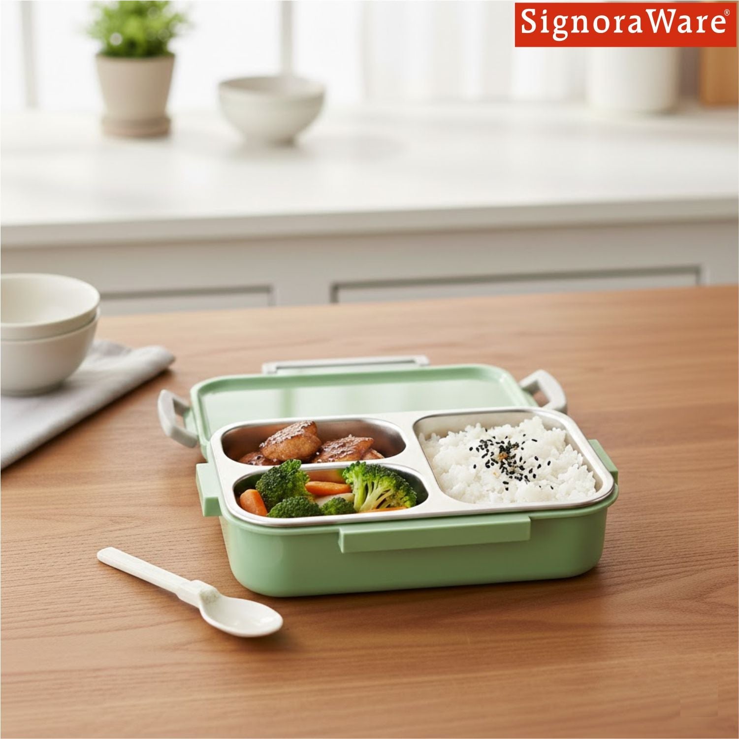 HappyMe Steel Lunch Box (3 Partition)