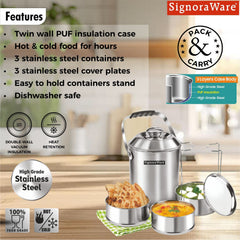Hot Vault Steel Lunch Box (3 Tier), 450 ml Each