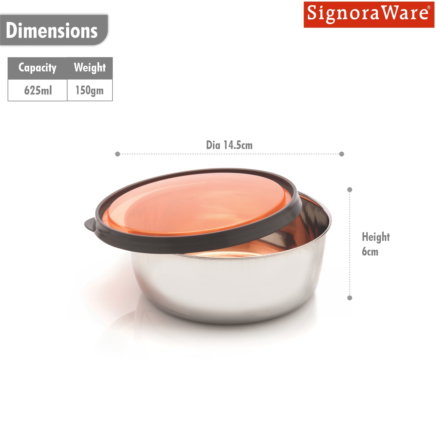 Elegant Steel Bowl 625 ml-Orange