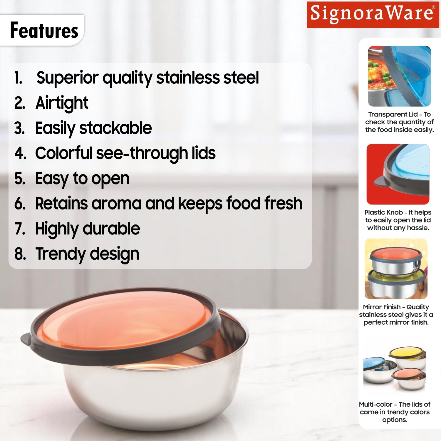 Elegant Steel Bowl 625 ml-Orange