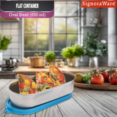 Flat Container Oval Steel 650 ml