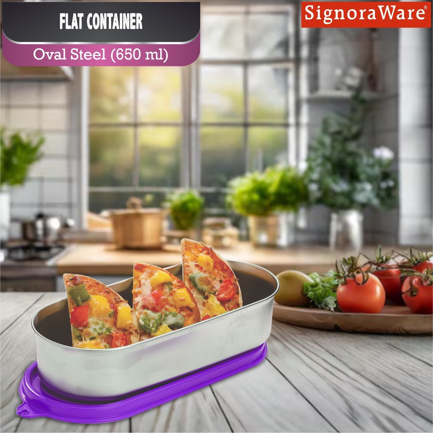 Flat Container Oval Steel 650 ml