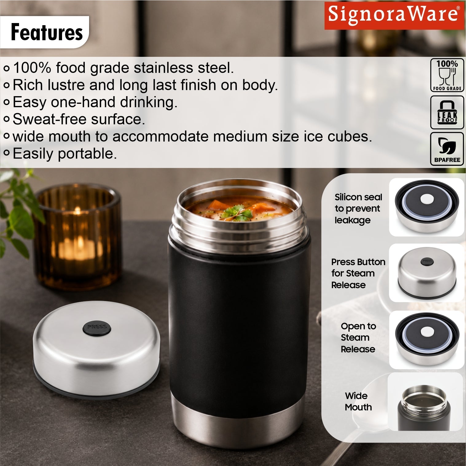 Food Jar Big Coloured Vacuum Insulated Stainless Steel Container 550ml