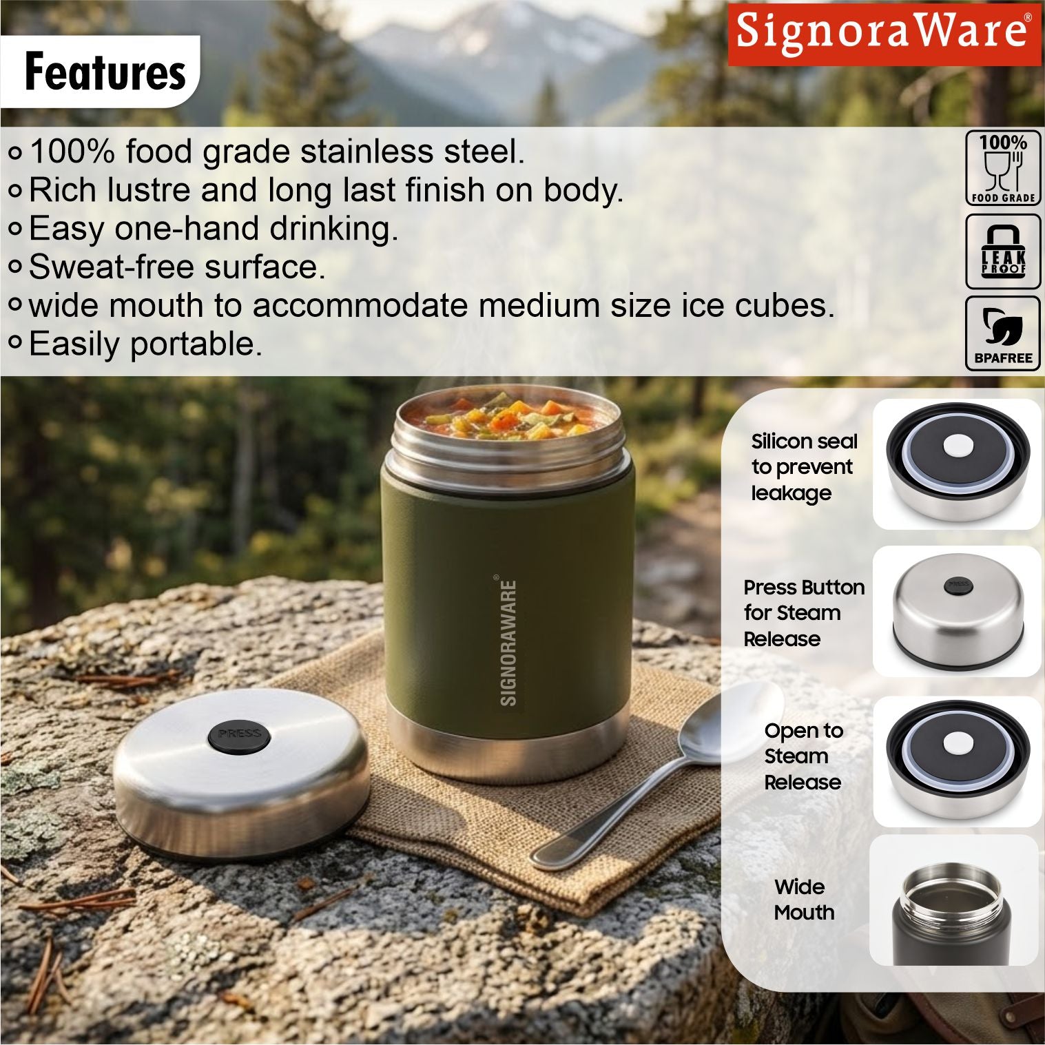 Food Jar Coloured Vacuum Insulated Stainless-Steel Container 450ml