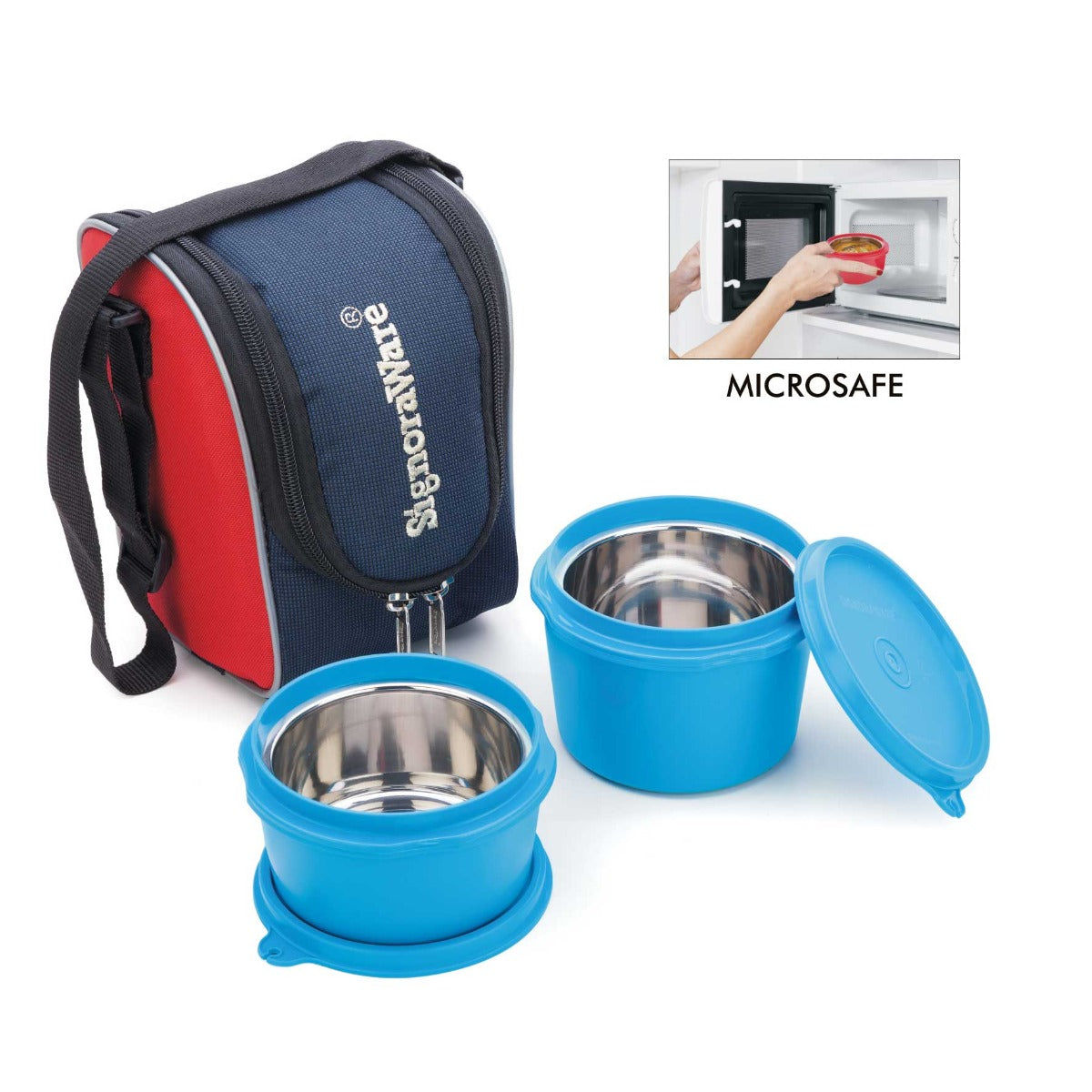 Executive Microsafe  Steel Lunch Box, Set of 2 | Insulated Fabric Bag | Leak Proof & Microwave Safe | Full Meal and Easy to Carry