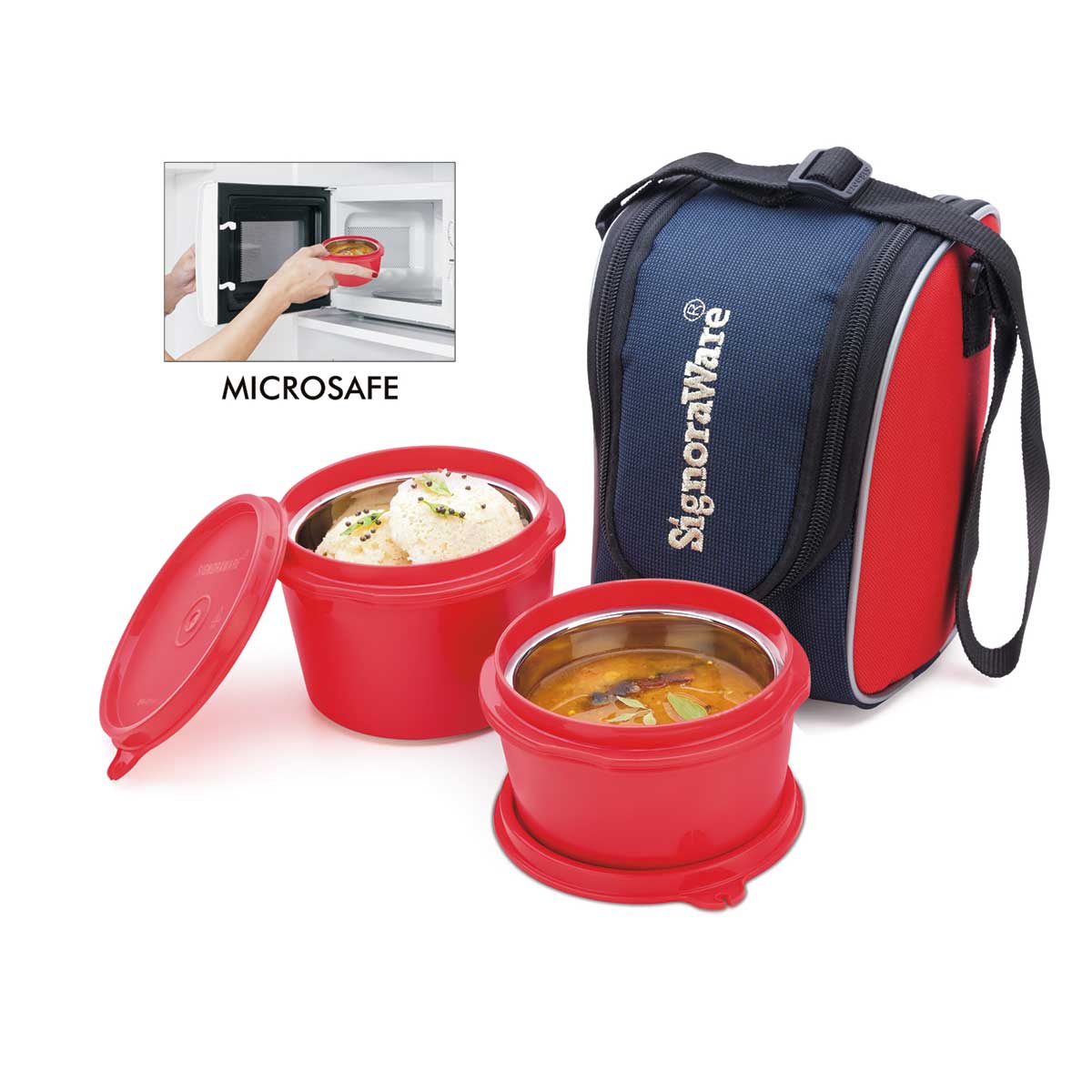 Executive Microsafe  Steel Lunch Box, Set of 2 | Insulated Fabric Bag | Leak Proof & Microwave Safe | Full Meal and Easy to Carry