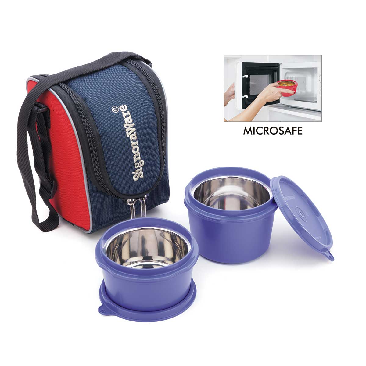 Executive Microsafe  Steel Lunch Box, Set of 2 | Insulated Fabric Bag | Leak Proof & Microwave Safe | Full Meal and Easy to Carry