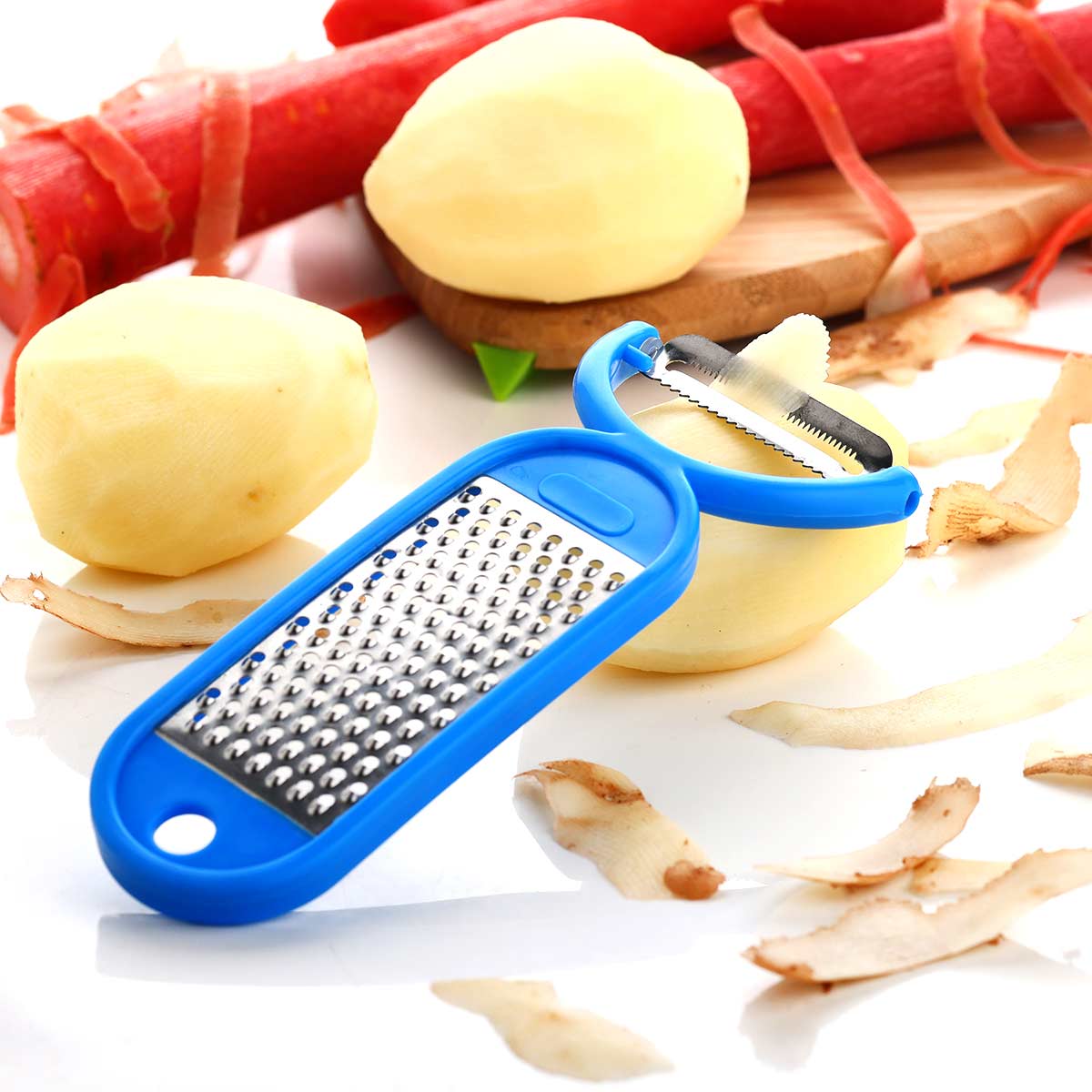 2 in 1 Grater cum Peeler | Citrus Zester & Cheese Grater — Parmesan Cheese Lemon, Ginger, Garlic, Nutmeg, Chocolate, Vegetables, Fruits - Razor-Sharp Stainless Steel Blade, Wide, Dishwasher Safe