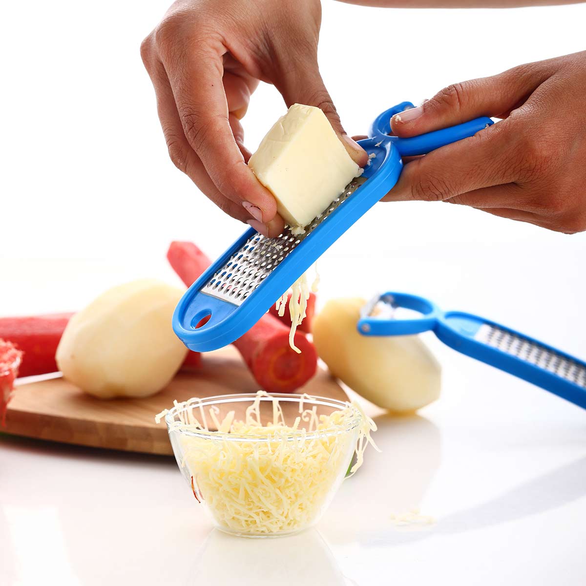 2 in 1 Grater cum Peeler | Citrus Zester & Cheese Grater — Parmesan Cheese Lemon, Ginger, Garlic, Nutmeg, Chocolate, Vegetables, Fruits - Razor-Sharp Stainless Steel Blade, Wide, Dishwasher Safe