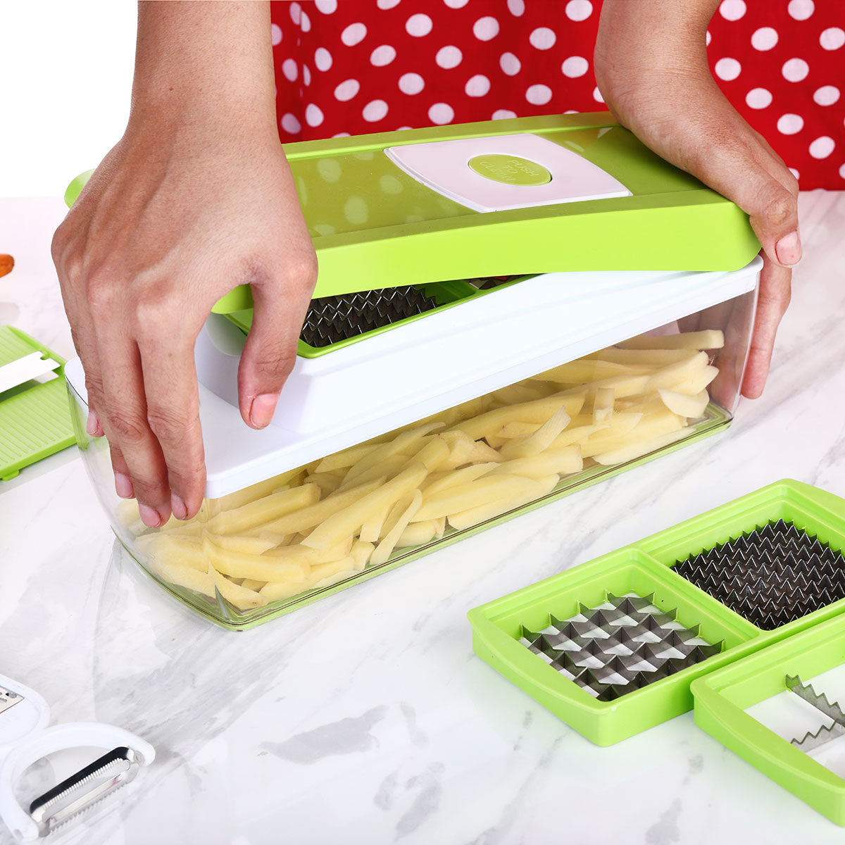 14 in 1 Multi-Purpose Vegetable and Fruit Chopper, Fruit Grater, Slicer Dicer, Chipper, Peeler | Hand Chopper, Cutter | Best Kitchen Tool Accessories