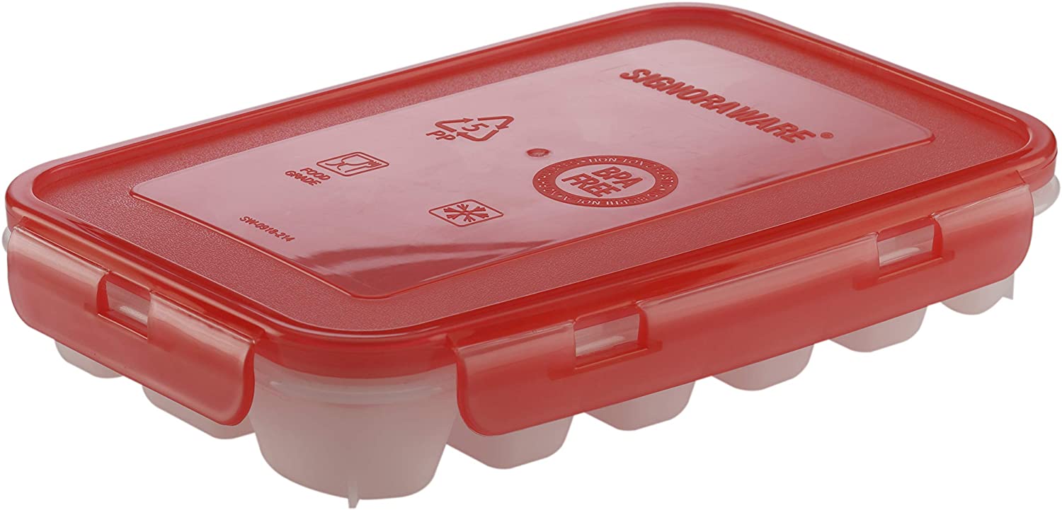 Ice Tray (18 Pcs.) | Ice Cube Trays with Airtight Locking Lids | Flexible 18-Ice Cube Trays with Spill-Resistant Removable Lid, for Cocktail, Freezer, Stackable Ice Trays with Covers