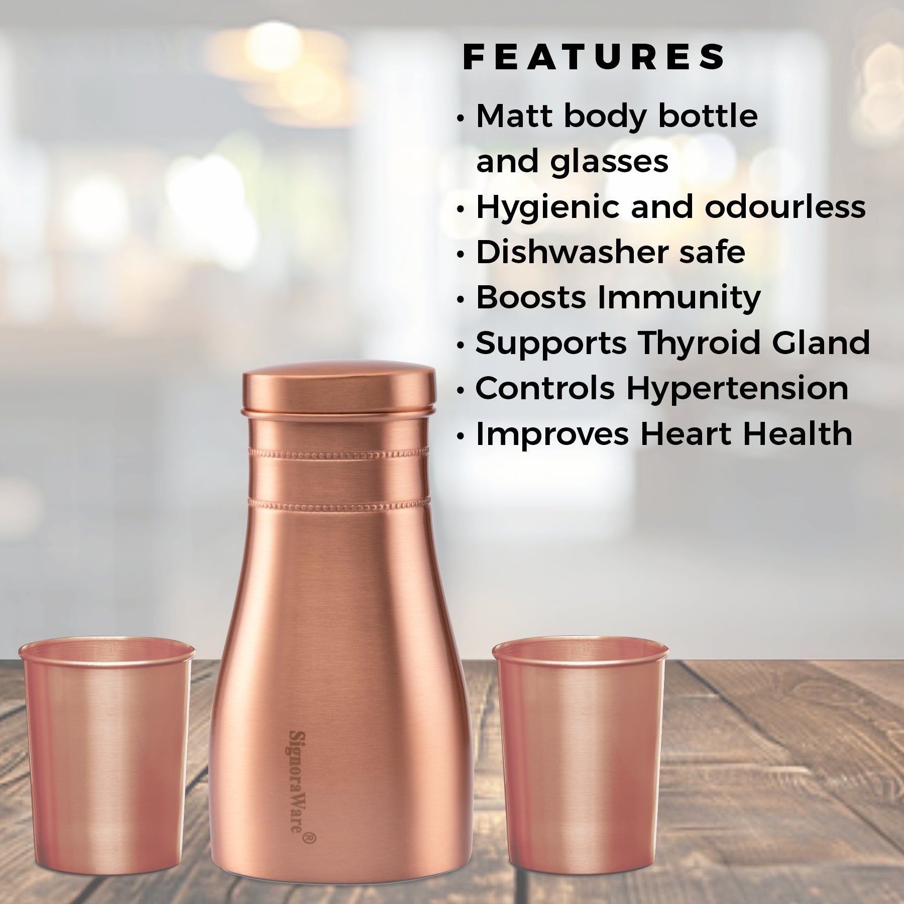 Damaru Bottle with 2 Glass (Matt), 900ml + 275 ml Each Glass
