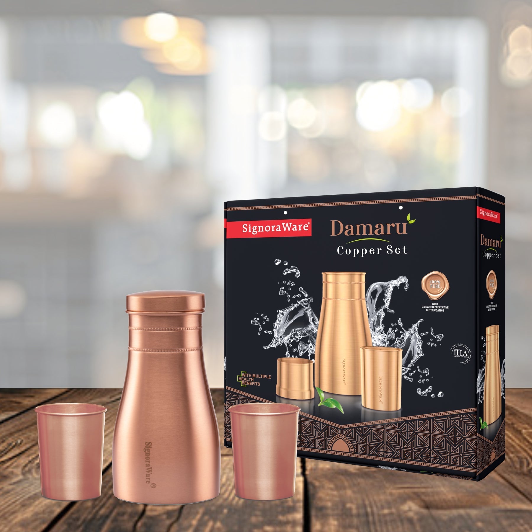 Damaru Bottle with 2 Glass (Matt), 900ml + 275 ml Each Glass