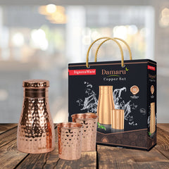 Damaru Bottle with 2 Glass (Hammered), 900ml + 275 ml Each Glass