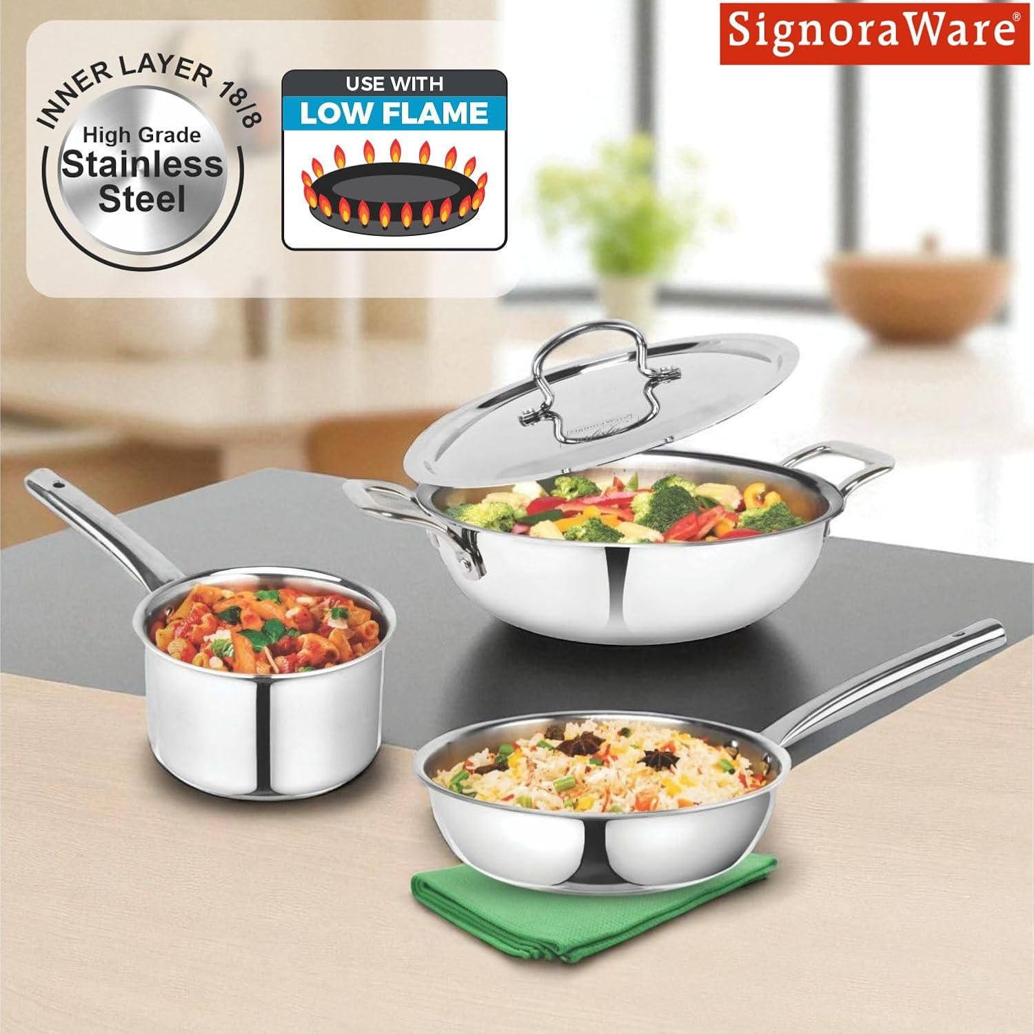 ArtistaTriPly (Kadhai 24cm, Frypan 22cm, Span 14cm, Lid 24cm )