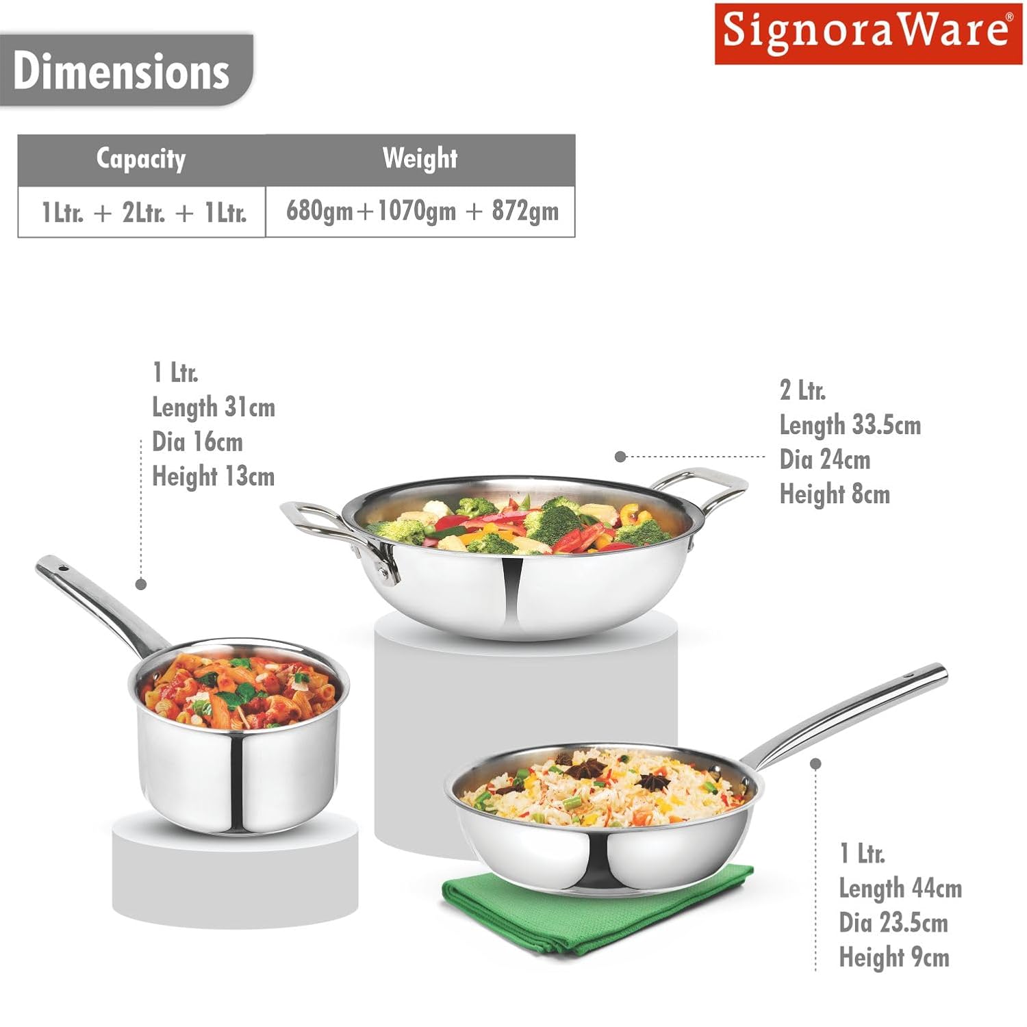 Artista Triply (Kadhai 22cm, Frypan 22cm, Saucepan 14cm)