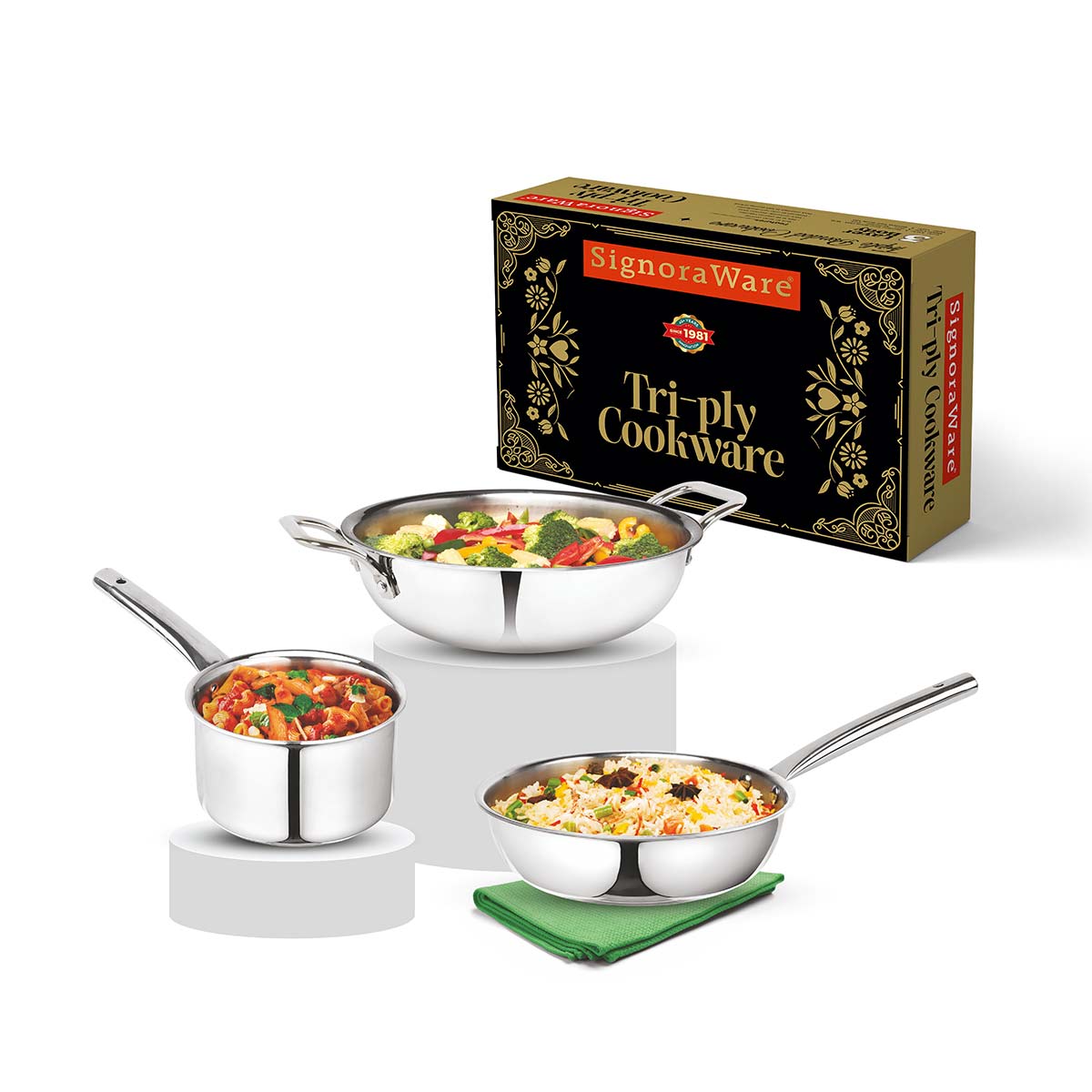 Artista Triply (Kadhai 22cm, Frypan 22cm, Saucepan 14cm)
