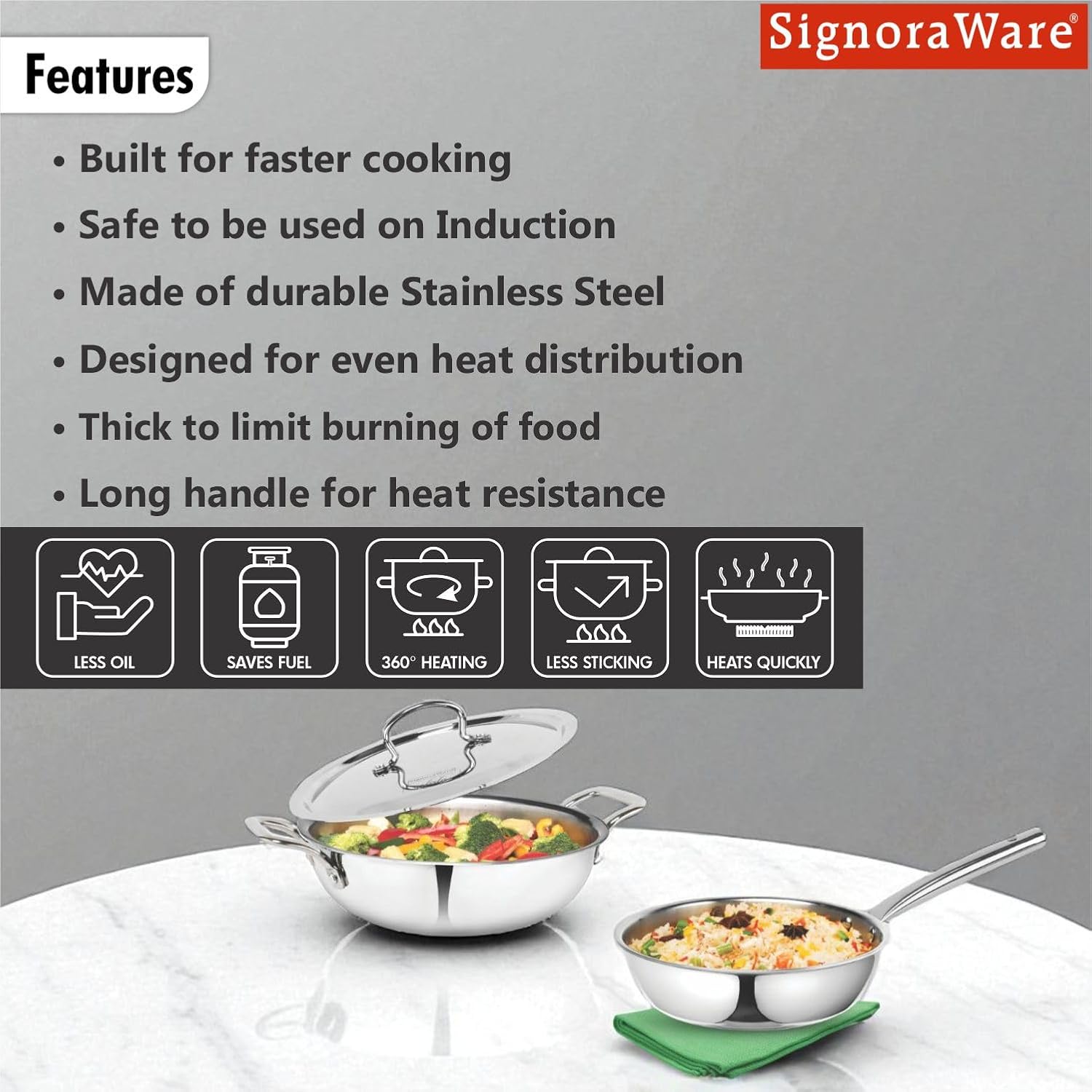 Artista Triply Set (Kadhai 22cm, Lid 22cm & Fry Pan 22cm)