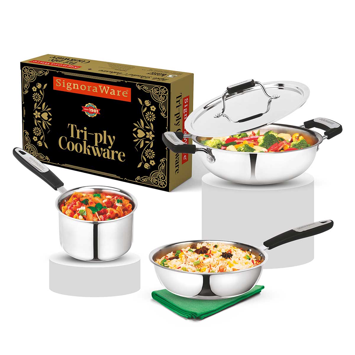 Artista Triply Prime (Kadhai 22cm, Lid 22cm, Frypan 22cm & Saucepan 14cm)