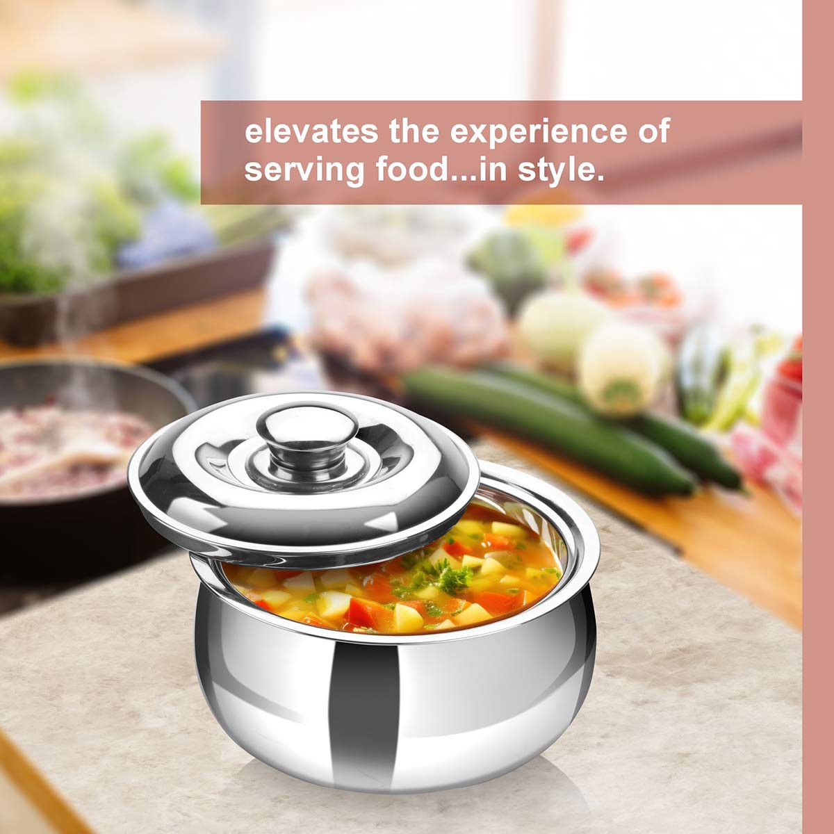 Hot Delight Casserole (Set of 2) 1500ml + 1000ml | Double Wall Stainless Steel Insulated Casserole | Keep Food Hot For Longer Time
