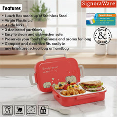 HappyMe Designer Steel Lunch Box 3 Partitions