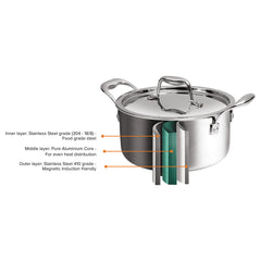 Artista Tri Ply Stewpot 26 cm, 6700ml with Lid | Cooking Pot 18/8 Food Grade Tri Ply Stainless Steel | Durable Soup Pot Stew Simmering Pot