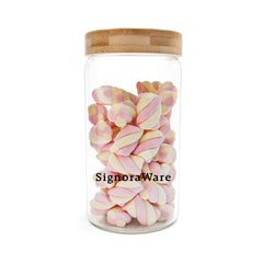 Glaze Jar with Bamboo Lid 1200 ml | Air-Tight Storage Container For Kitchen | Glass Jar For Storing Spices, Grains, Dals