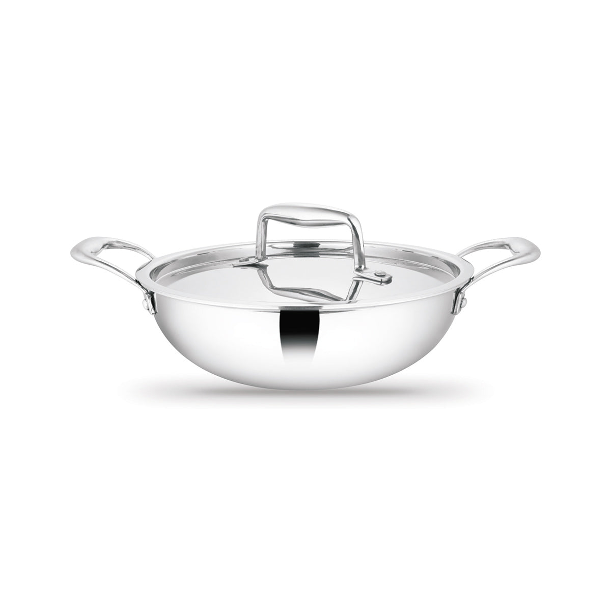Artista Triply Stainless Steel Shallow Kadhai with Lid| Silver (Induction and Gas Stove Friendly), 24cm, 2500ml