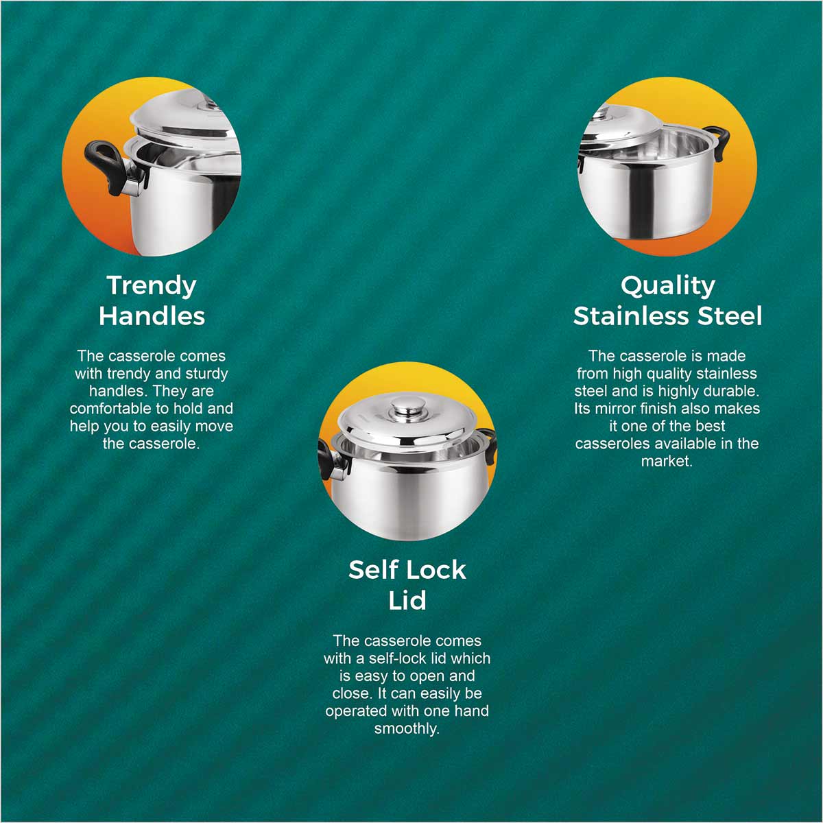 Hot Delight Casserole with Handle (2100ml) - Double Wall Stainless Steel Insulated casserole - Keep Food Hot for longer time.