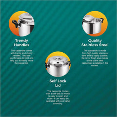 Hot Delight Casserole with Handle (2100ml) - Double Wall Stainless Steel Insulated casserole - Keep Food Hot for longer time.