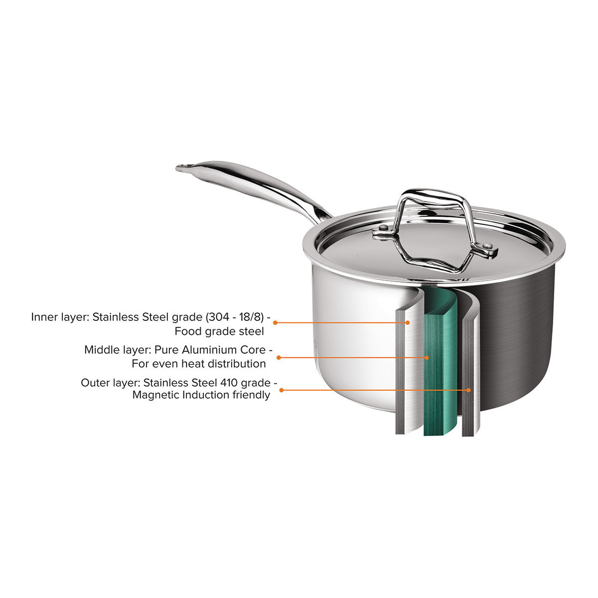 Artista Tri Ply Saucepan with Lid 20cm 3000ml